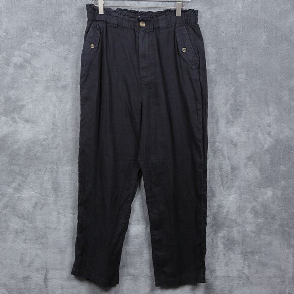 C & C CALIFORNIA 100% Linen Relaxed Fit Pants Elastic Waist Black Sz L - Picture 1 of 7